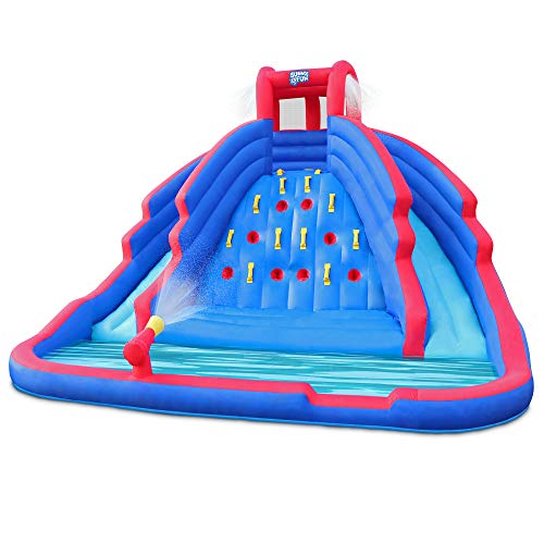 SUNNY & FUN Ultra Climber Inflatable Water Slide Park – Heavy-Duty for Outdoor Fun - Climbing Wall, Two Slides & Splash Pool – Easy to Set Up & Inflate with Included Air Pump & Carrying Case